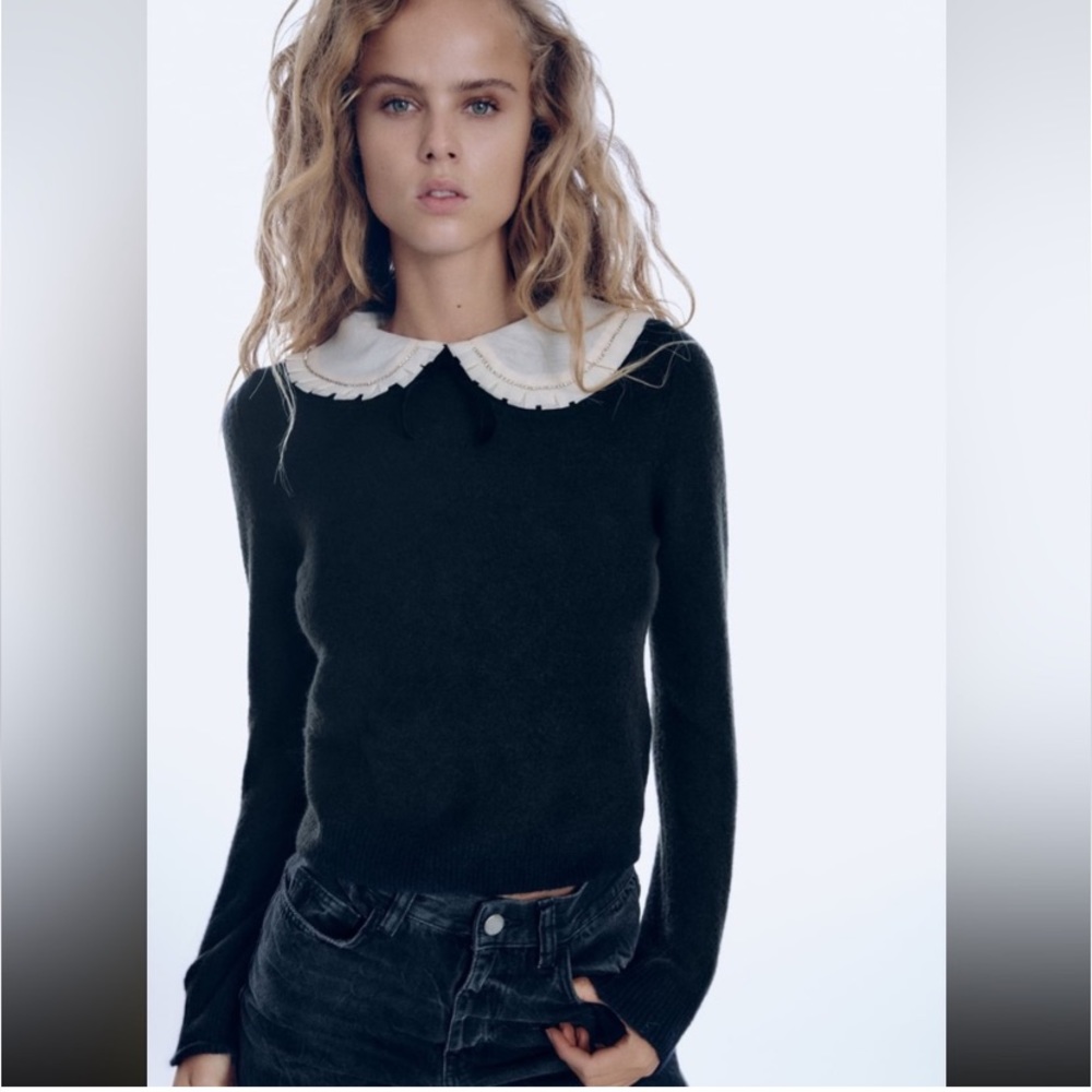 Zara Peter Pan Collar Knit Sweater, size small
